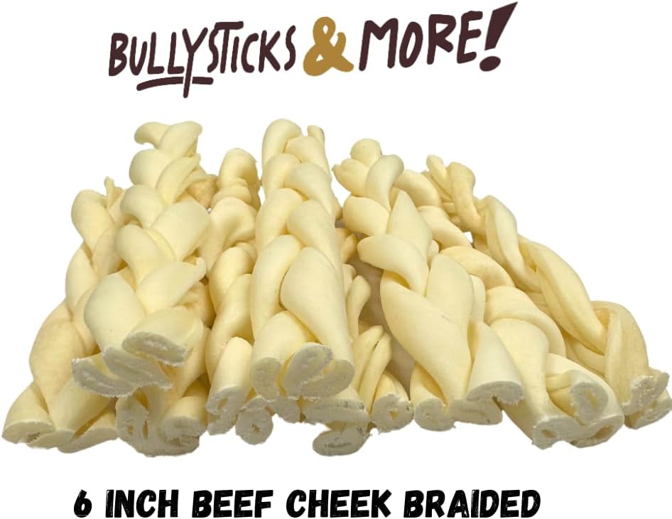 Bullysticks and More! - 6 Inch Beef Cheek Braids for Dogs 100 Count