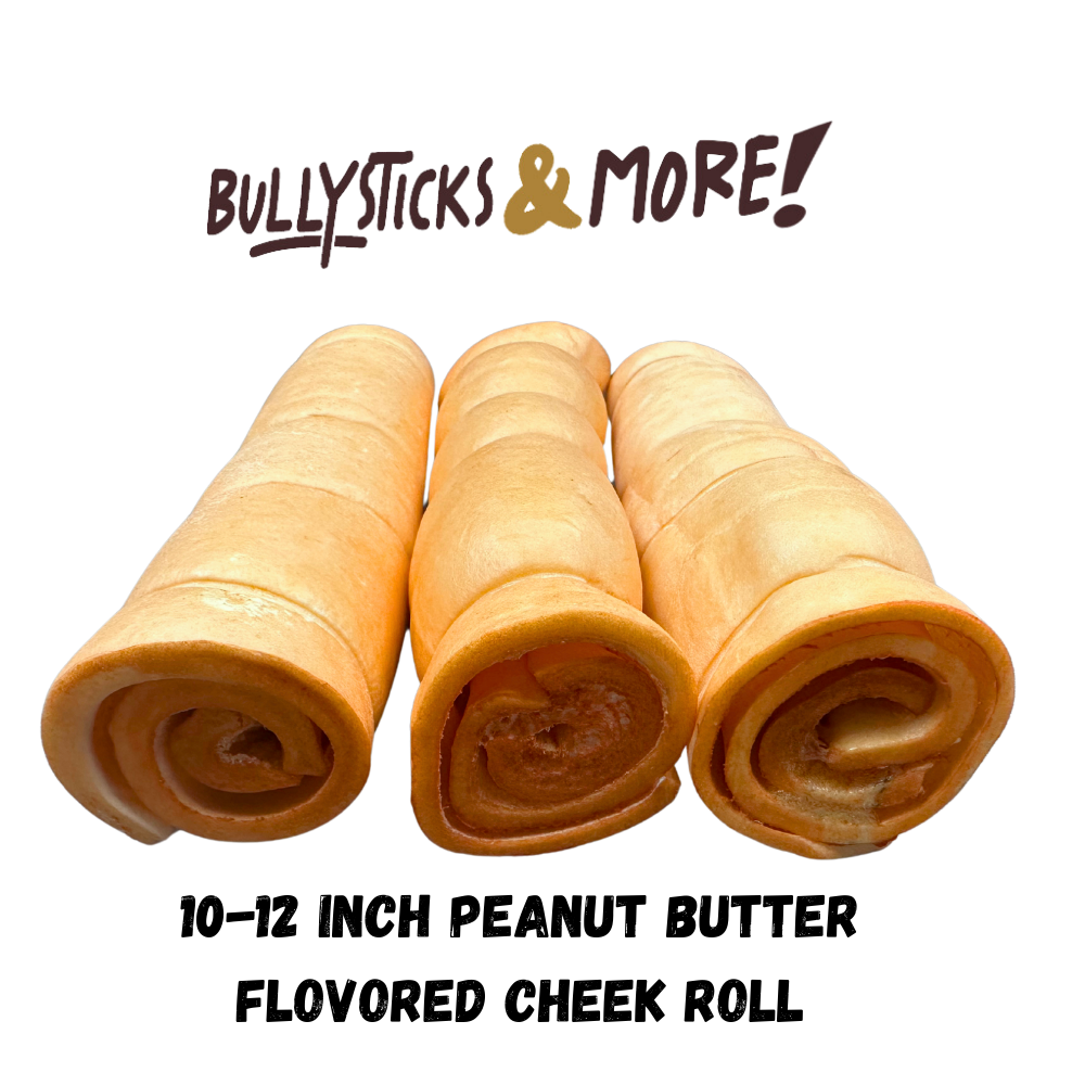 Bullysticks and More! - 10-12 Inch Peanut Butter Beef Cheek Rolls 30 Count